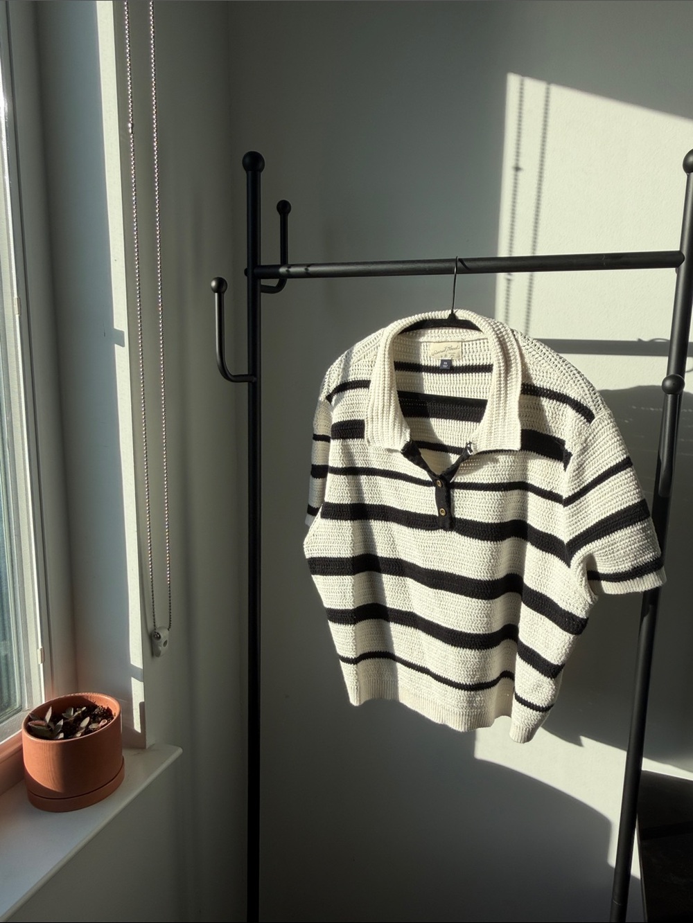 Universal Thread Cream & Black Striped V-Neck Polo Sweater
